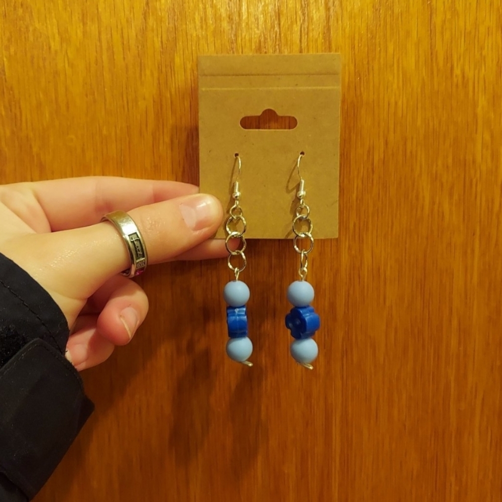 Handmade blue flower earrings